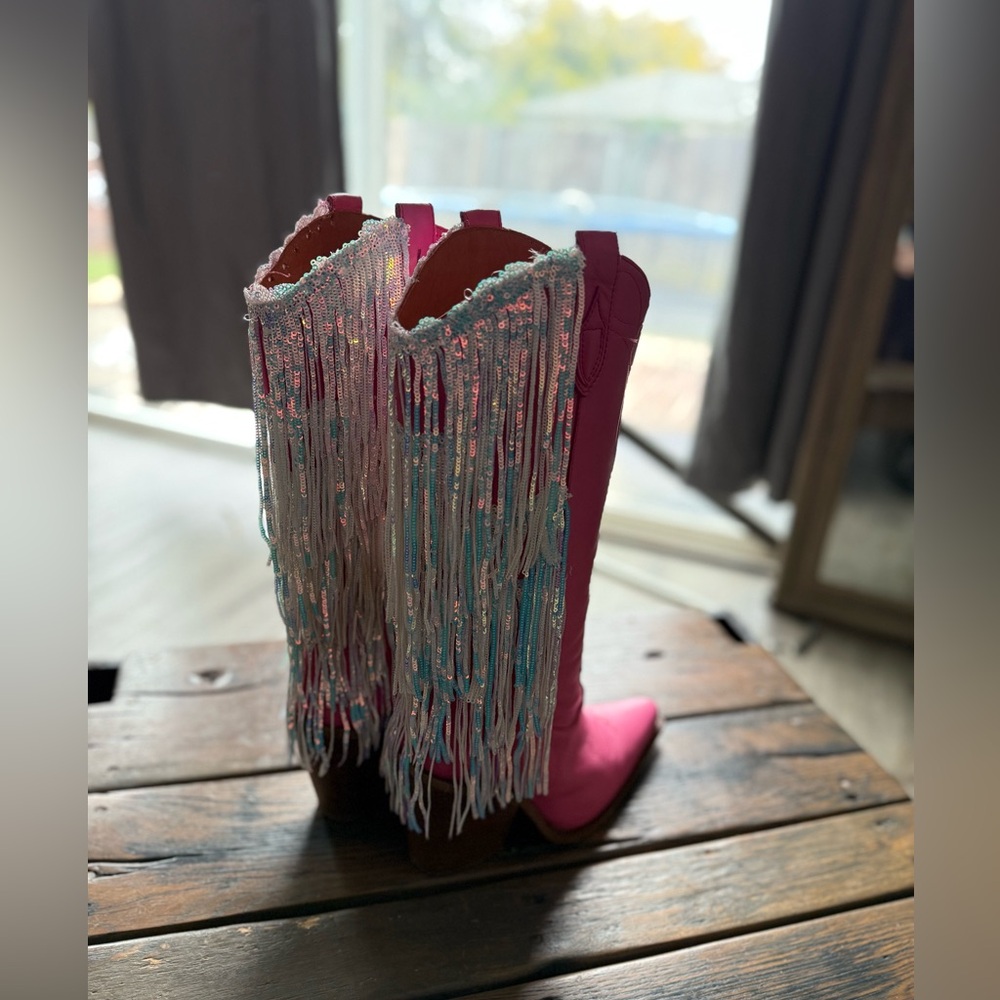 Pink Fringe Cowboy Boots